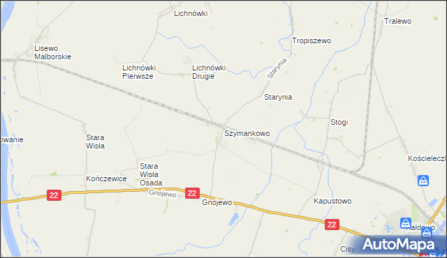 mapa Szymankowo gmina Lichnowy, Szymankowo gmina Lichnowy na mapie Targeo
