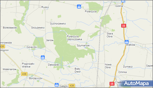 mapa Szymanów gmina Koźmin Wielkopolski, Szymanów gmina Koźmin Wielkopolski na mapie Targeo