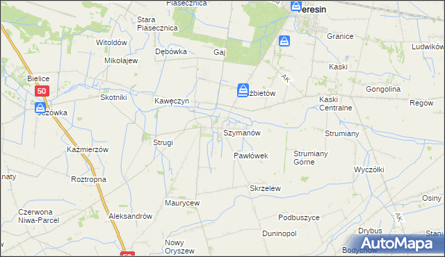 mapa Szymanów gmina Teresin, Szymanów gmina Teresin na mapie Targeo