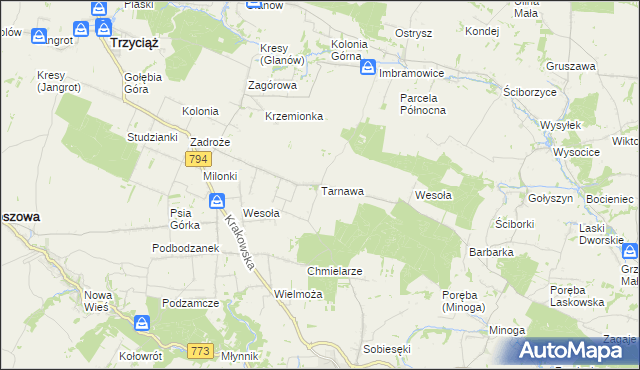 mapa Tarnawa gmina Trzyciąż, Tarnawa gmina Trzyciąż na mapie Targeo