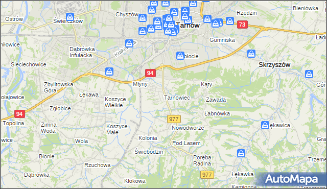 mapa Tarnowiec gmina Tarnów, Tarnowiec gmina Tarnów na mapie Targeo