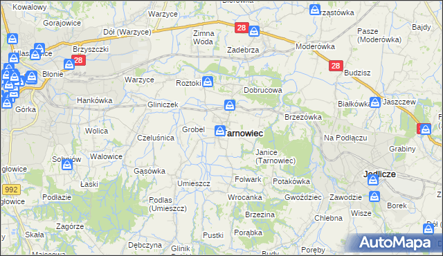 mapa Tarnowiec powiat jasielski, Tarnowiec powiat jasielski na mapie Targeo