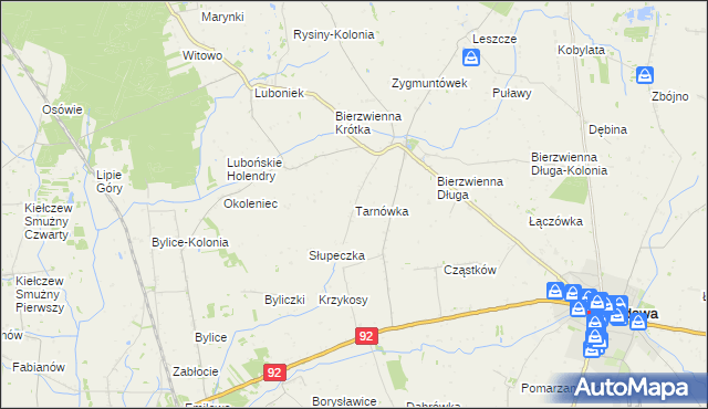 mapa Tarnówka gmina Kłodawa, Tarnówka gmina Kłodawa na mapie Targeo