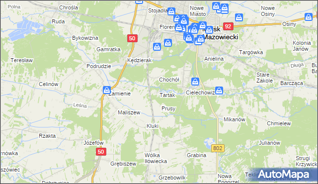 mapa Tartak gmina Mińsk Mazowiecki, Tartak gmina Mińsk Mazowiecki na mapie Targeo