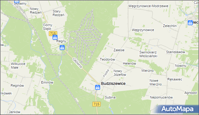 mapa Teodorów gmina Budziszewice, Teodorów gmina Budziszewice na mapie Targeo