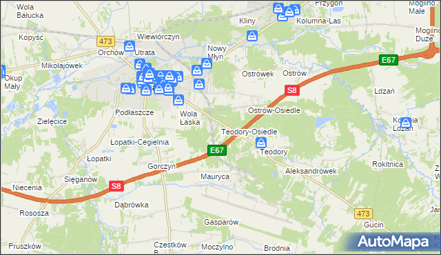 mapa Teodory-Osiedle, Teodory-Osiedle na mapie Targeo