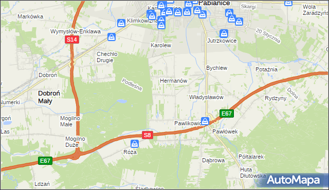 mapa Terenin gmina Pabianice, Terenin gmina Pabianice na mapie Targeo