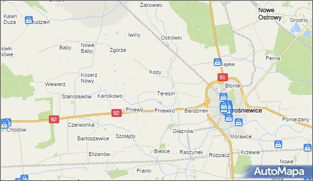 mapa Teresin gmina Krośniewice, Teresin gmina Krośniewice na mapie Targeo