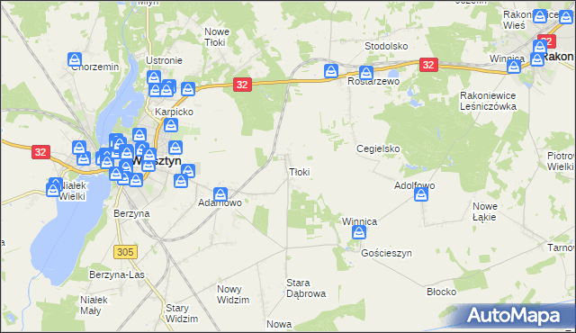 mapa Tłoki gmina Wolsztyn, Tłoki gmina Wolsztyn na mapie Targeo