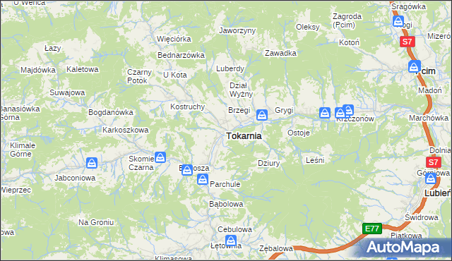 mapa Tokarnia powiat myślenicki, Tokarnia powiat myślenicki na mapie Targeo