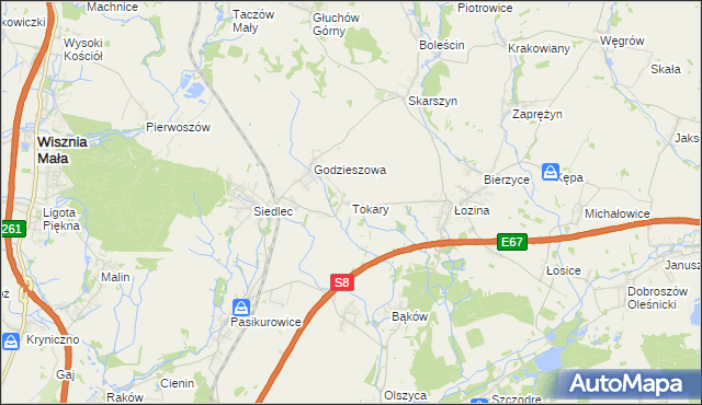 mapa Tokary gmina Długołęka, Tokary gmina Długołęka na mapie Targeo