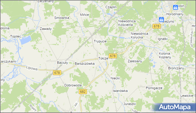 mapa Tołcze gmina Turośń Kościelna, Tołcze gmina Turośń Kościelna na mapie Targeo