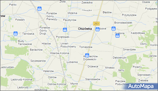 mapa Tomaszew gmina Olszówka, Tomaszew gmina Olszówka na mapie Targeo