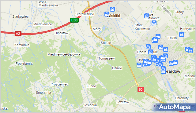 mapa Tomaszew gmina Wiskitki, Tomaszew gmina Wiskitki na mapie Targeo