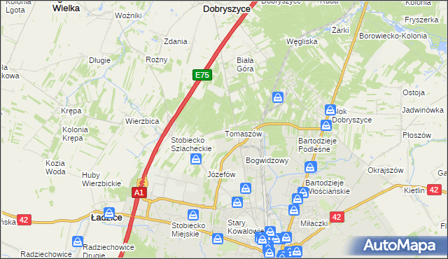 mapa Tomaszów gmina Ładzice, Tomaszów gmina Ładzice na mapie Targeo
