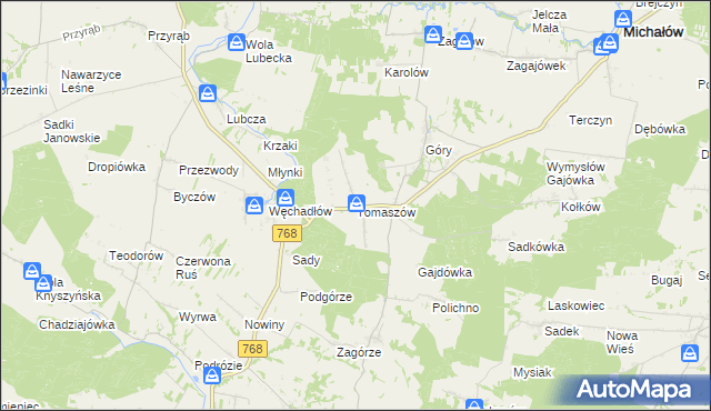 mapa Tomaszów gmina Michałów, Tomaszów gmina Michałów na mapie Targeo