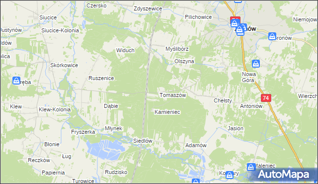 mapa Tomaszów gmina Żarnów, Tomaszów gmina Żarnów na mapie Targeo
