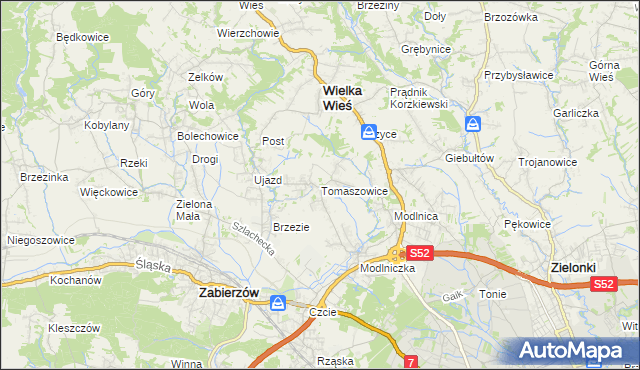mapa Tomaszowice gmina Wielka Wieś, Tomaszowice gmina Wielka Wieś na mapie Targeo
