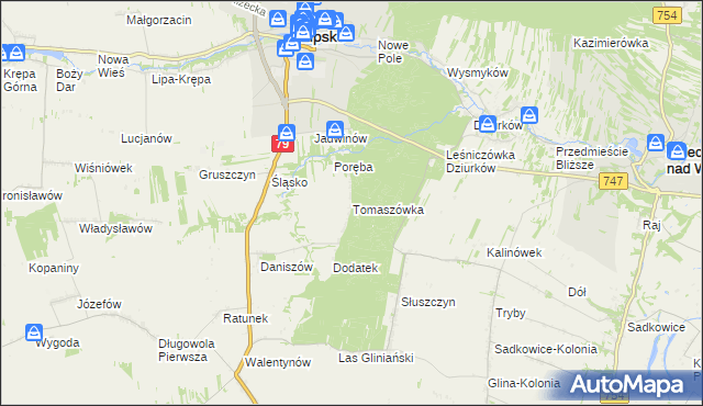 mapa Tomaszówka gmina Lipsko, Tomaszówka gmina Lipsko na mapie Targeo