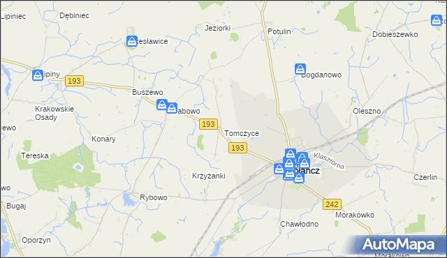 mapa Tomczyce gmina Gołańcz, Tomczyce gmina Gołańcz na mapie Targeo