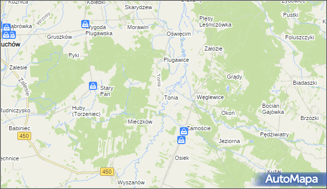 mapa Tonia gmina Doruchów, Tonia gmina Doruchów na mapie Targeo