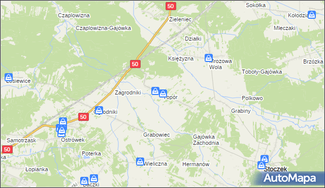 mapa Topór gmina Stoczek, Topór gmina Stoczek na mapie Targeo