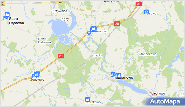 mapa Trąbki gmina Marianowo, Trąbki gmina Marianowo na mapie Targeo