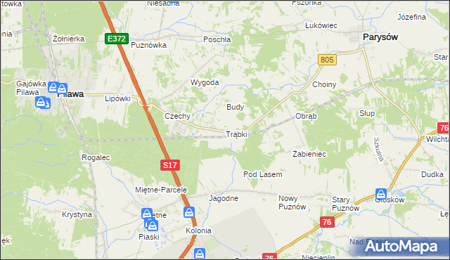 mapa Trąbki gmina Pilawa, Trąbki gmina Pilawa na mapie Targeo