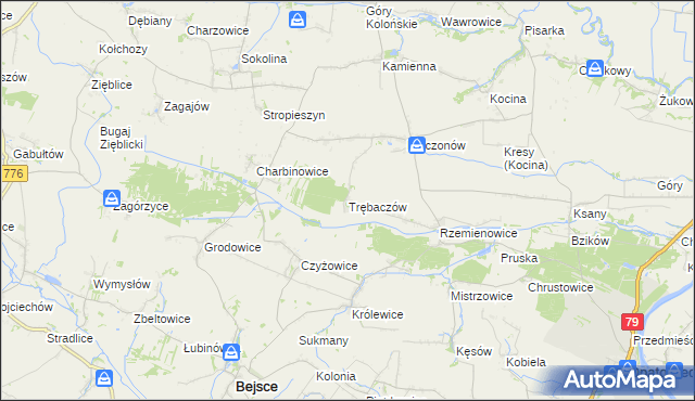 mapa Trębaczów gmina Opatowiec, Trębaczów gmina Opatowiec na mapie Targeo