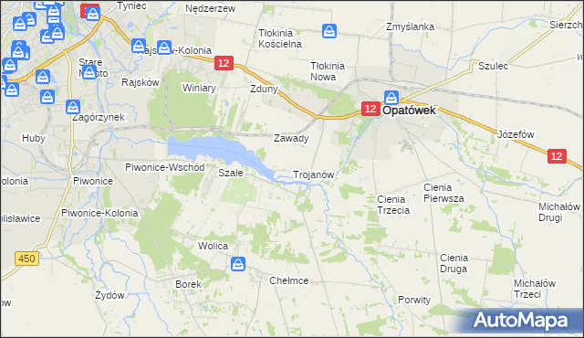 mapa Trojanów gmina Opatówek, Trojanów gmina Opatówek na mapie Targeo