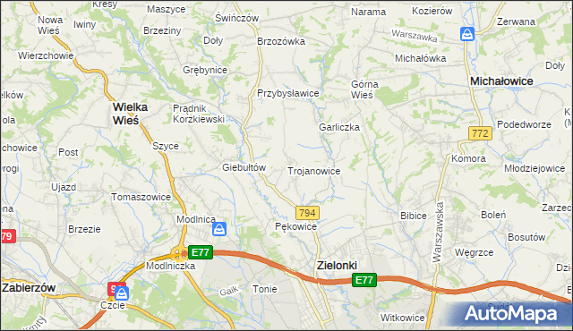 mapa Trojanowice gmina Zielonki, Trojanowice gmina Zielonki na mapie Targeo