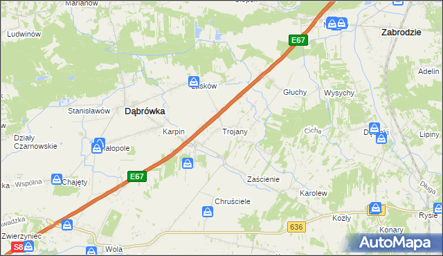 mapa Trojany gmina Dąbrówka, Trojany gmina Dąbrówka na mapie Targeo