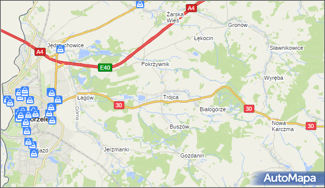 mapa Trójca gmina Zgorzelec, Trójca gmina Zgorzelec na mapie Targeo
