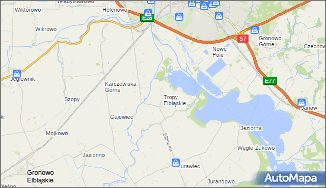 mapa Tropy Elbląskie, Tropy Elbląskie na mapie Targeo