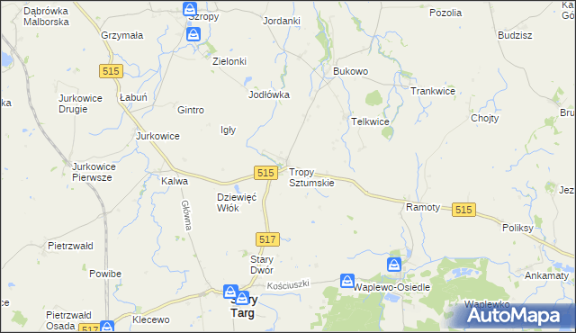 mapa Tropy Sztumskie, Tropy Sztumskie na mapie Targeo