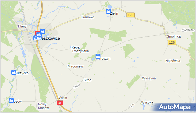 mapa Troszyn gmina Mieszkowice, Troszyn gmina Mieszkowice na mapie Targeo