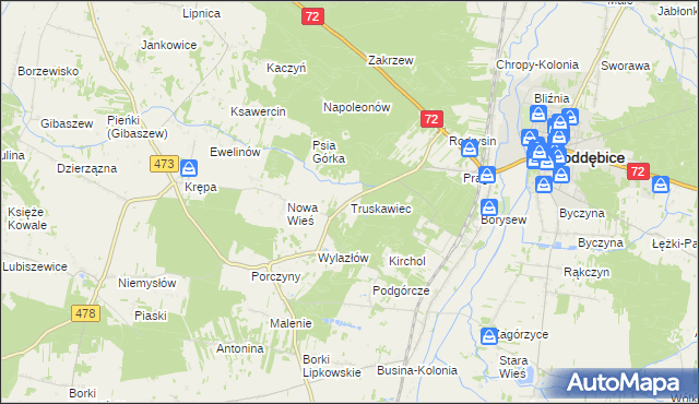 mapa Truskawiec gmina Poddębice, Truskawiec gmina Poddębice na mapie Targeo