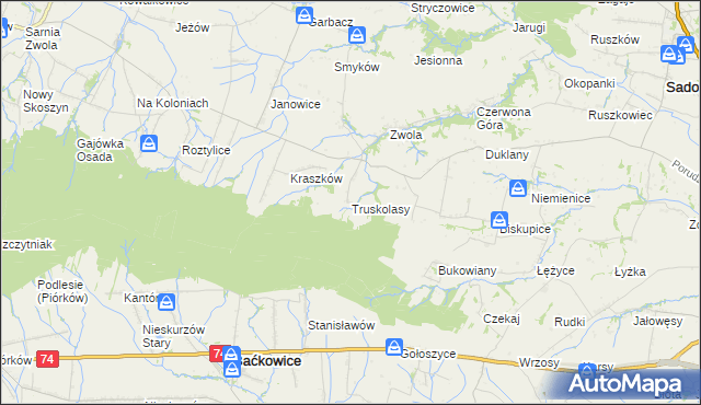 mapa Truskolasy gmina Sadowie, Truskolasy gmina Sadowie na mapie Targeo