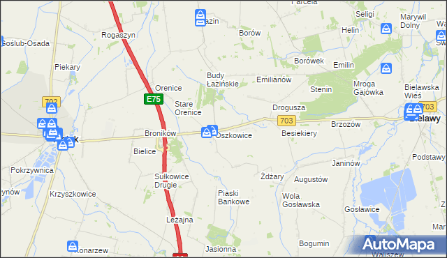 mapa Trzaskowice gmina Bielawy, Trzaskowice gmina Bielawy na mapie Targeo