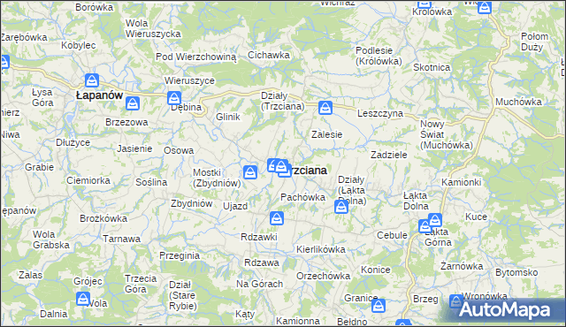 mapa Trzciana powiat bocheński, Trzciana powiat bocheński na mapie Targeo