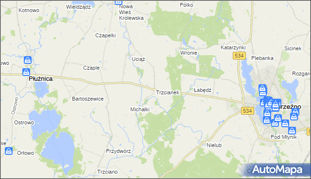 mapa Trzcianek, Trzcianek na mapie Targeo