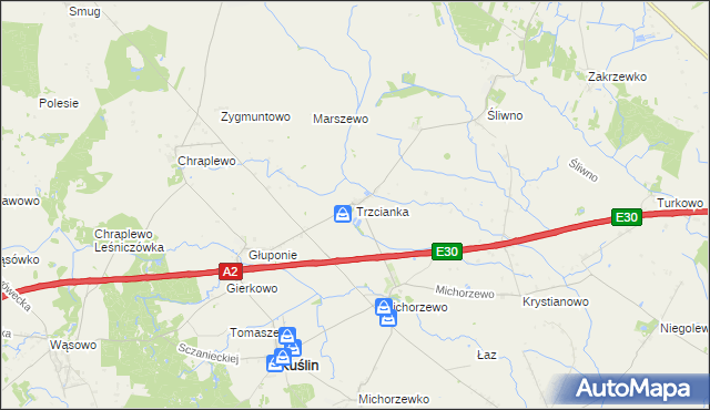 mapa Trzcianka gmina Kuślin, Trzcianka gmina Kuślin na mapie Targeo