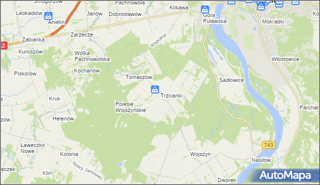 mapa Trzcianki gmina Janowiec, Trzcianki gmina Janowiec na mapie Targeo