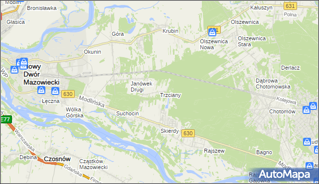 mapa Trzciany gmina Jabłonna, Trzciany gmina Jabłonna na mapie Targeo