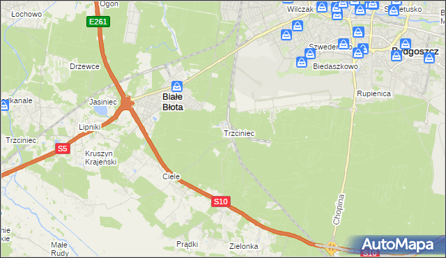 mapa Trzciniec gmina Białe Błota, Trzciniec gmina Białe Błota na mapie Targeo