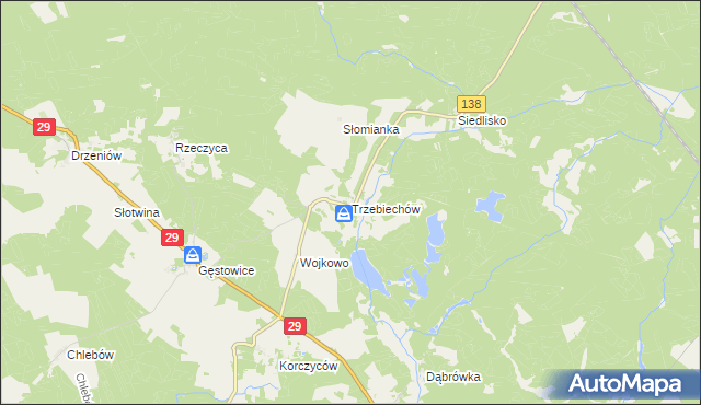 mapa Trzebiechów gmina Maszewo, Trzebiechów gmina Maszewo na mapie Targeo