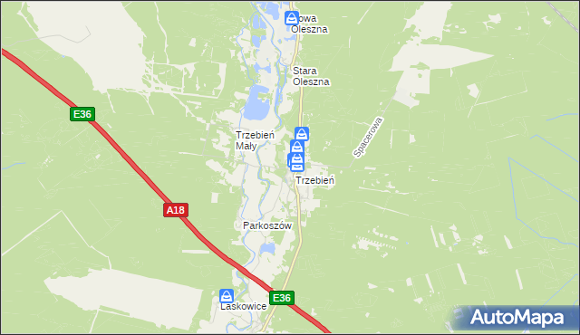 mapa Trzebień gmina Bolesławiec, Trzebień gmina Bolesławiec na mapie Targeo