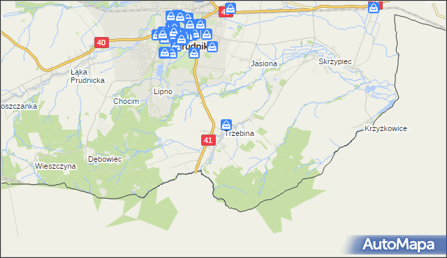 mapa Trzebina gmina Lubrza, Trzebina gmina Lubrza na mapie Targeo