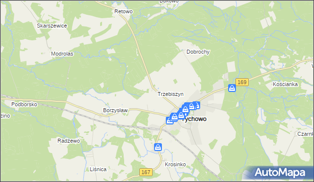 mapa Trzebiszyn gmina Tychowo, Trzebiszyn gmina Tychowo na mapie Targeo
