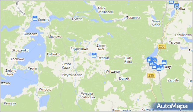 mapa Trzebuń gmina Dziemiany, Trzebuń gmina Dziemiany na mapie Targeo